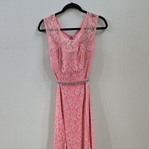 Sequin Hearts Pink Lace Maxi Dress